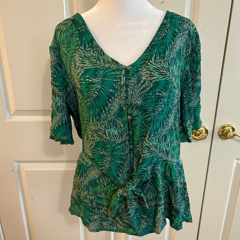 Democracy tropical green top, Petite Large